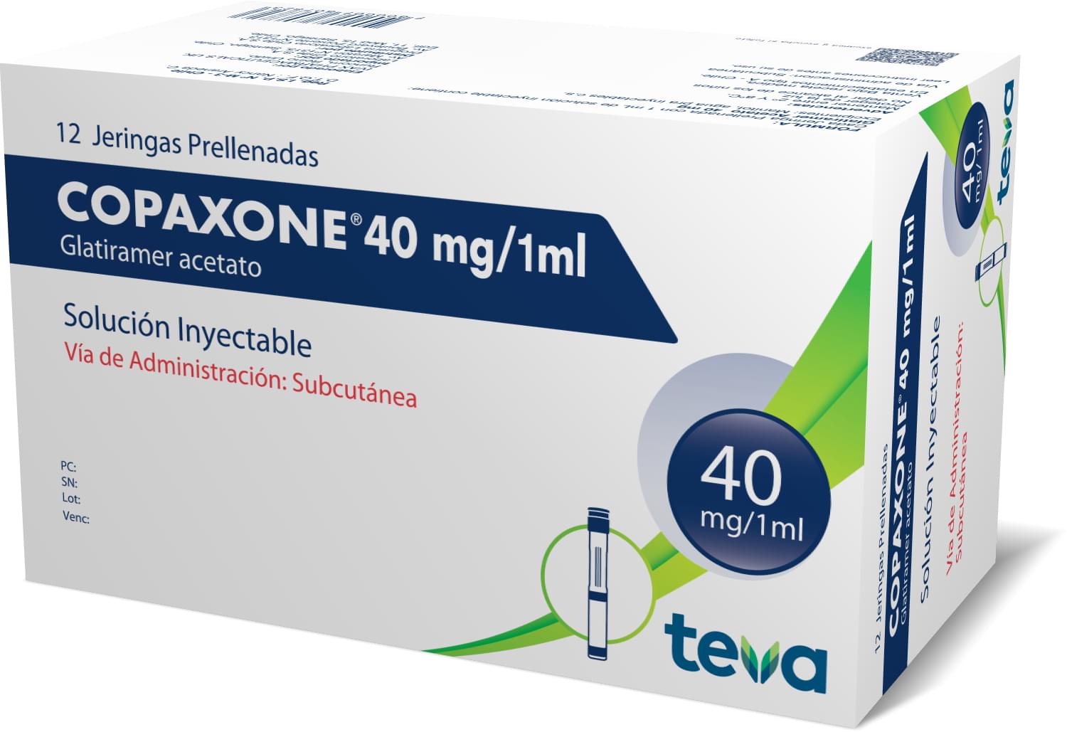 Caja frontal del Copaxone solución inyectable