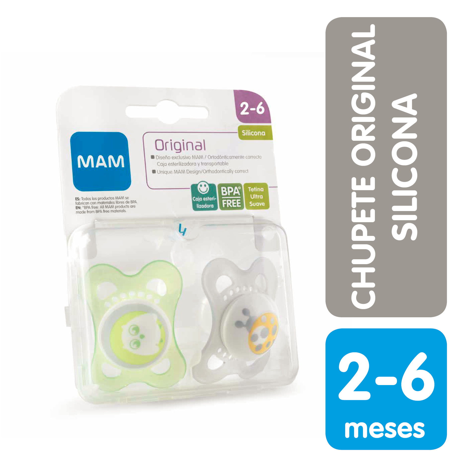 MAM Original 2 Chupetes de Silicona Para el Día + 1 Chupete de Silicona  Para la