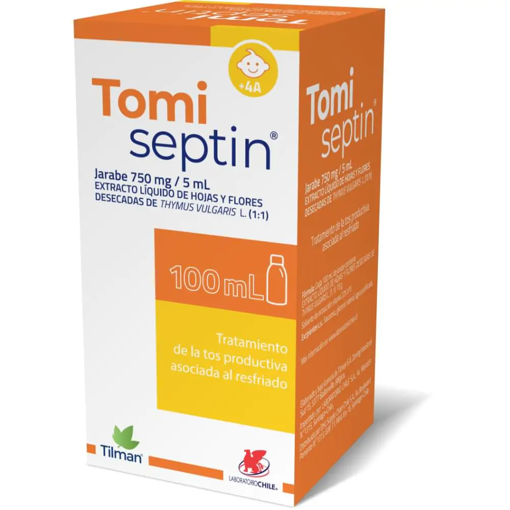 Caja frontal del jarabe Tomiseptin
