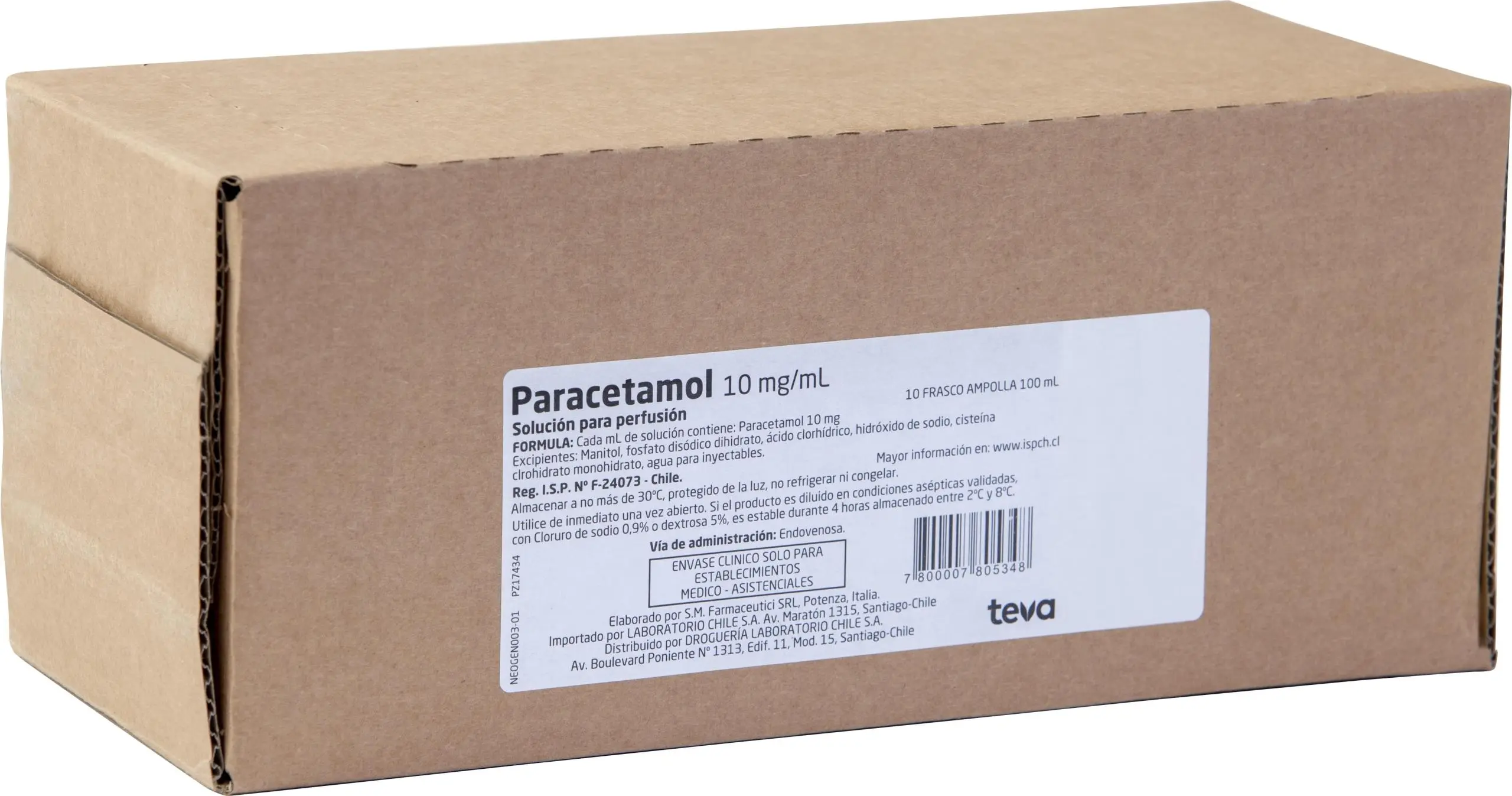 Caja de Paracetamol de diez miligramos
